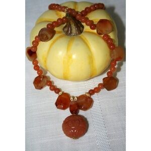 Hand carved red Aventurine necklace semi precious stone‎ hand made earthy Boho